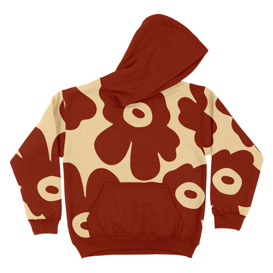 Floral Red and Beige Fleece Long Sleeve Hoodie