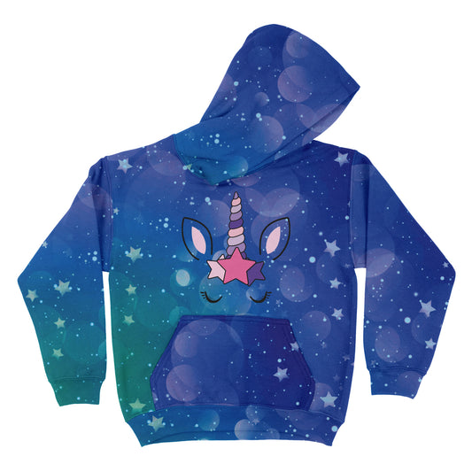 Unicorn and Space Blue Fleece Long Sleeve Hoodie