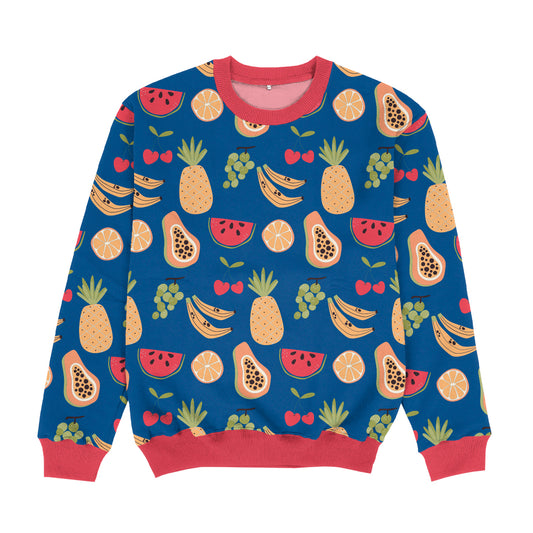 Fruits Print Royal and Red Crewneck Sweatshirt