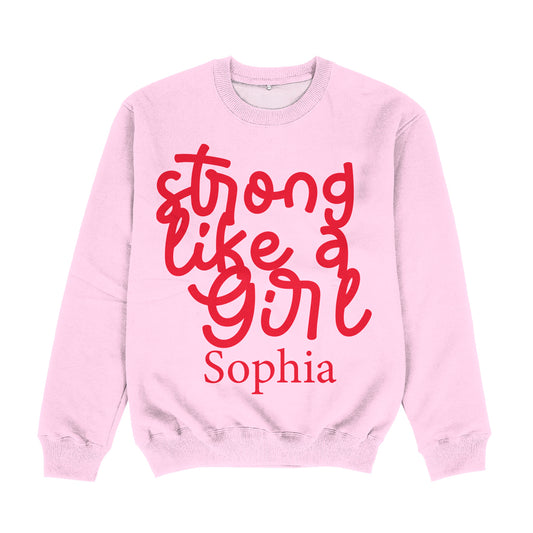 Strong Like A Girl Personalized Monogram Light Pink Crewneck Sweatshirt