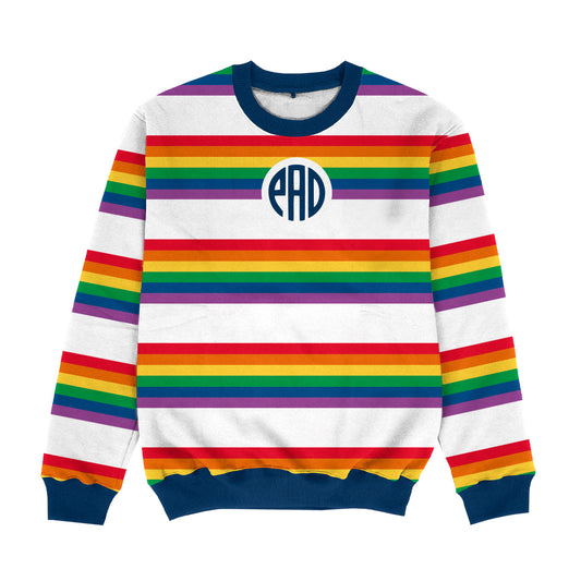 Stripes Personalized Monogram White Red and Orange Crewneck Sweatshirt
