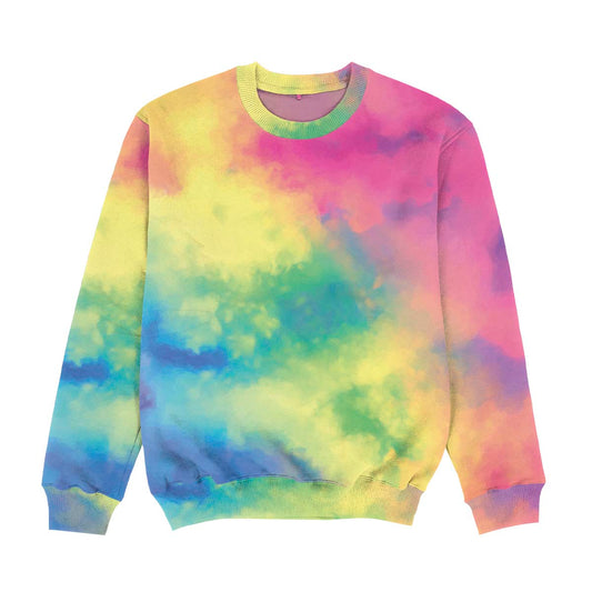 Tie Dye Yellow and Pink Black Crewneck Sweatshirt