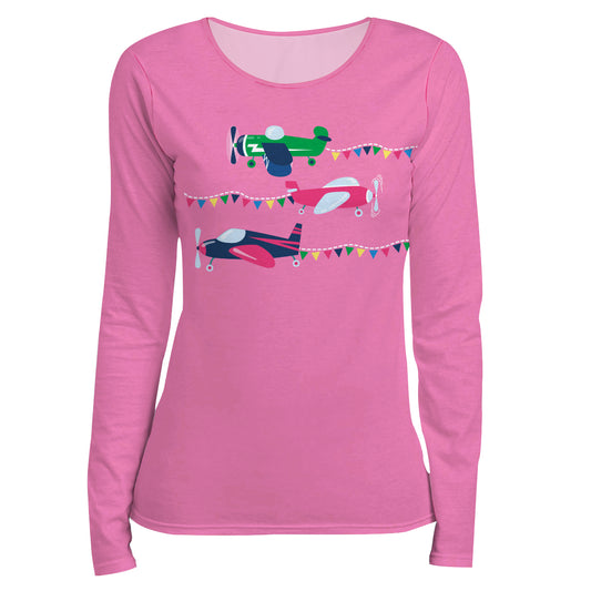 Airplanes Pink Long Sleeve Tee Shirt