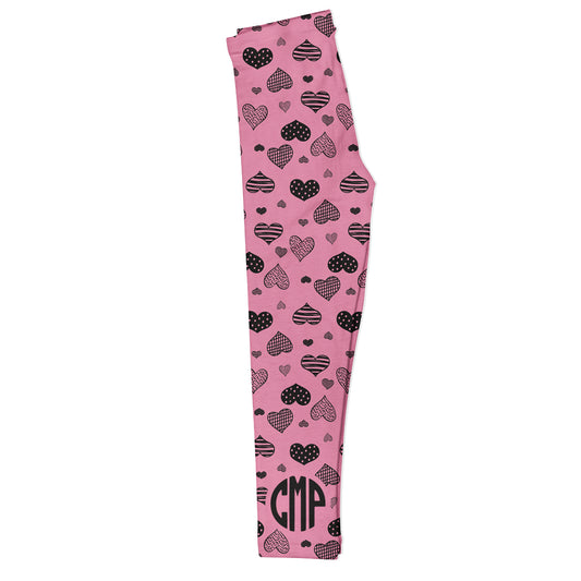 Hearts Print Personalized Monogram Pink Leggings