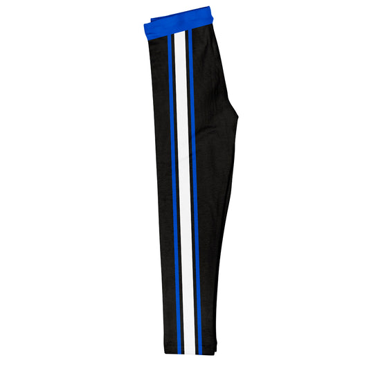 Royal and White Stripes Black Leggings Tights