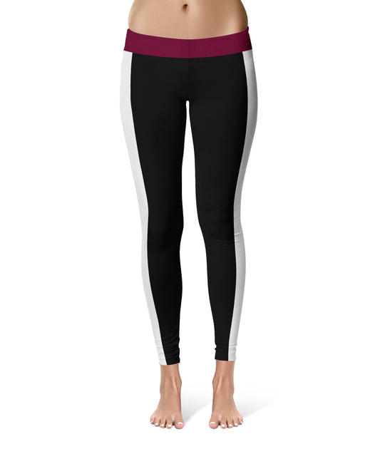 White Stripes Women Black Yoga Leggings 2 Waist Tights"