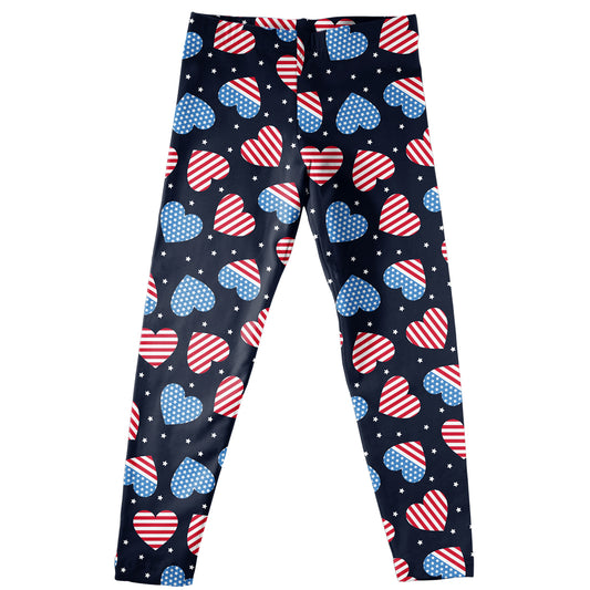 Americana Heart Print Navy Leggings