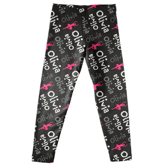 Ballet Ballerina and Personalized Name Print Black Leggings