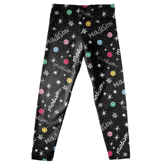 Emojis and Personalized Name Print Black Leggings