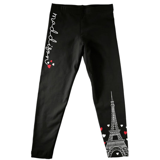 Eiffel Tower and Name Black Leggings