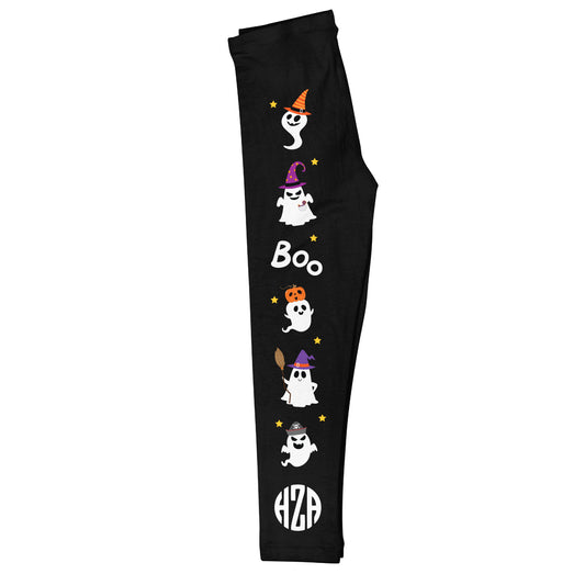 Ghost Boo Stripe Personalized Monogram Black Leggings