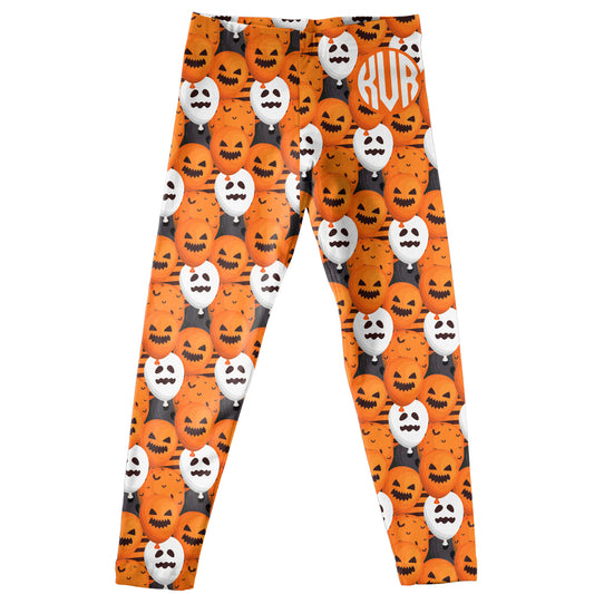 Halloween Balloons Print Personalized Monogram Orange Leggings