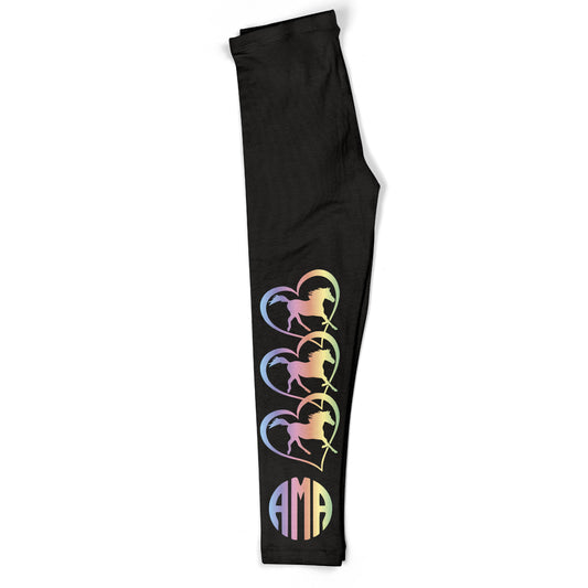 Horses and Hearts Monogram Black Leggings - Wimziy&Co.