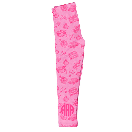 School Elements Print Monogram Pink Leggings