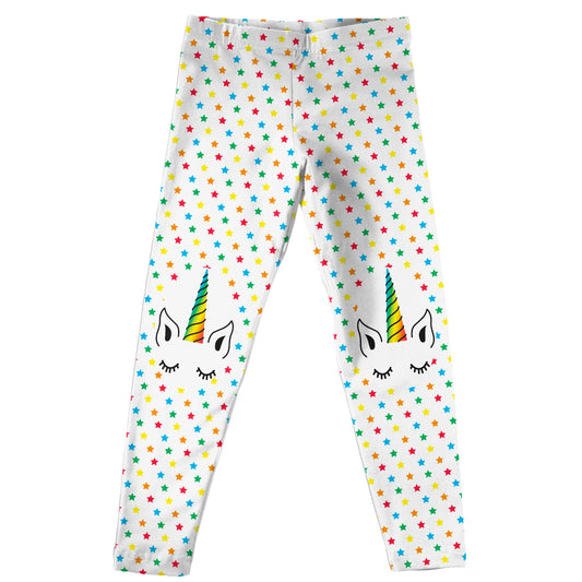 Unicorn and Stars Print White Leggings