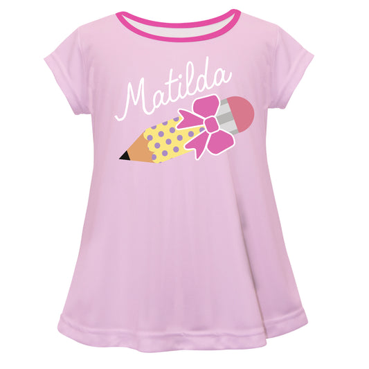 Pencil And Bow Name Pink Short Sleeve Laurie Top