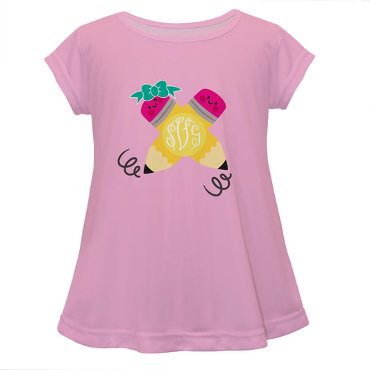 Pencil Personalized Monogram Pink Short Sleeve Laurie Top