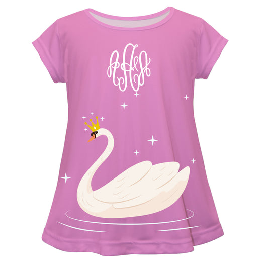Swan and Personalized Monogram Pink Short Sleeve Laurie Top - Wimziy&Co.