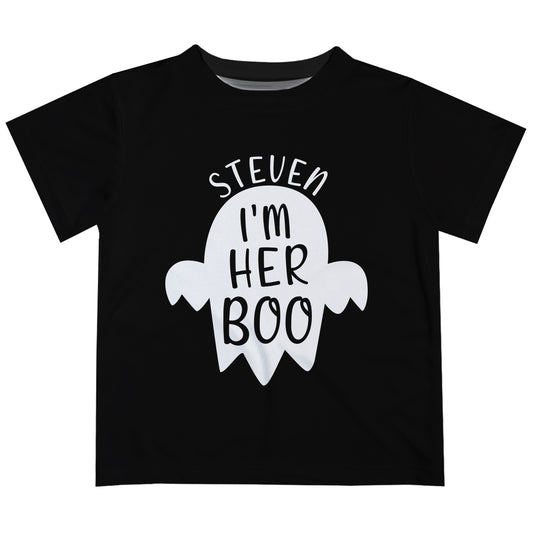 I Am Her Boo Personalized Name Black Short Sleeve Tee Shirt