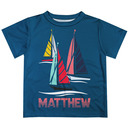 Sailboats Name Blue Short Sleeve Tee Shirt