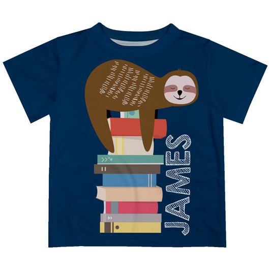 Sloth And Books Name Navy Short Sleeve Tee Shirt