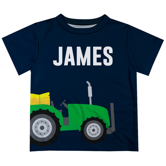 Tractor Personalized Name Navy Short Sleeve Tee Shirt