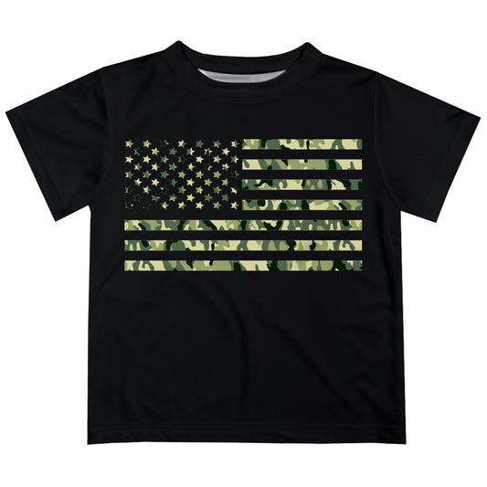 USA Flag Camo Black Short Sleeve Tee Shirt