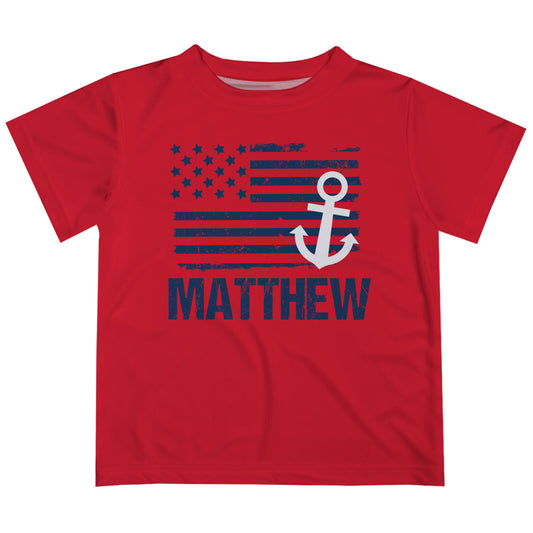 USA Flag Anchor Name Red Short Sleeve Tee Shirt - Wimziy&Co.