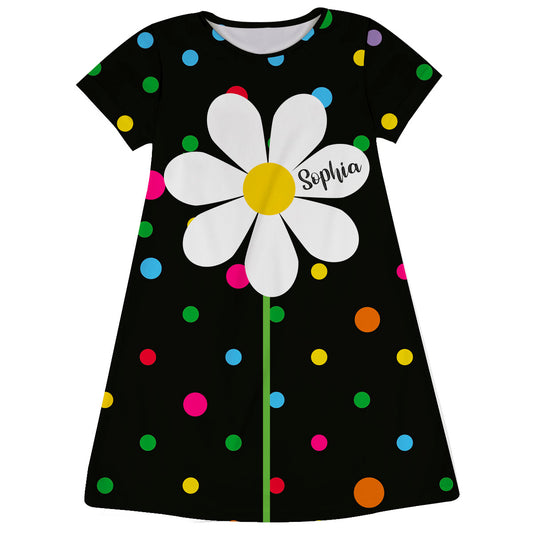 Flower Name Black Short Sleeve A Line Dress