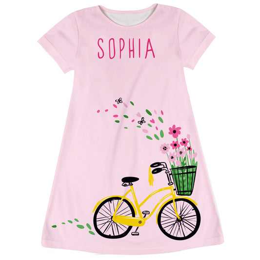Floral Name Pink Short Sleeve A Line Dress
