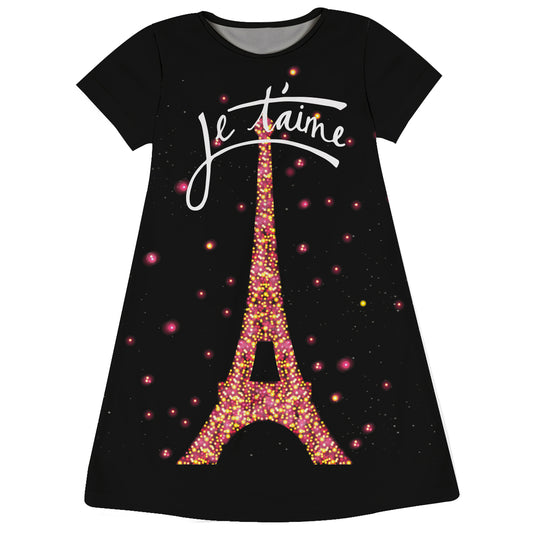 Je Taime Black Short Sleeve A Line Dress
