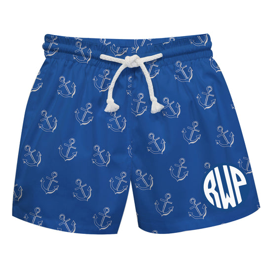 Anchor Print Monogram Blue Swimtrunk - Wimziy&Co.