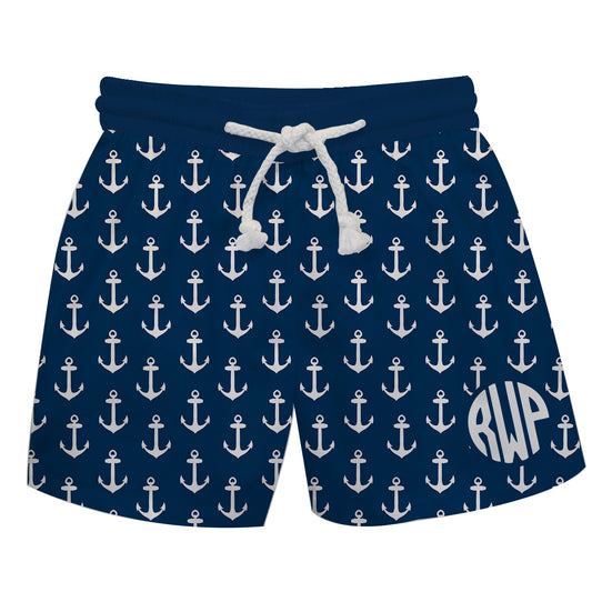 Anchors Print Monogram Navy Swimtrunk - Wimziy&Co.