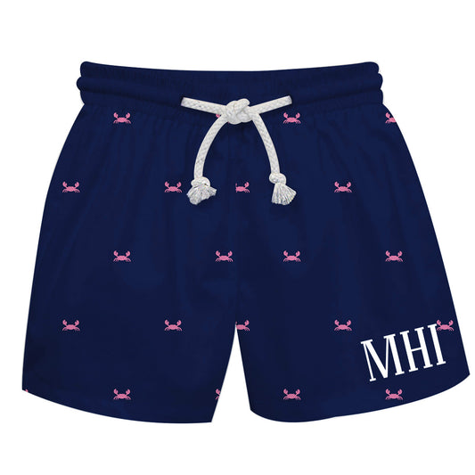 Crabs Print Monogram Navy Swimtrunk - Wimziy&Co.