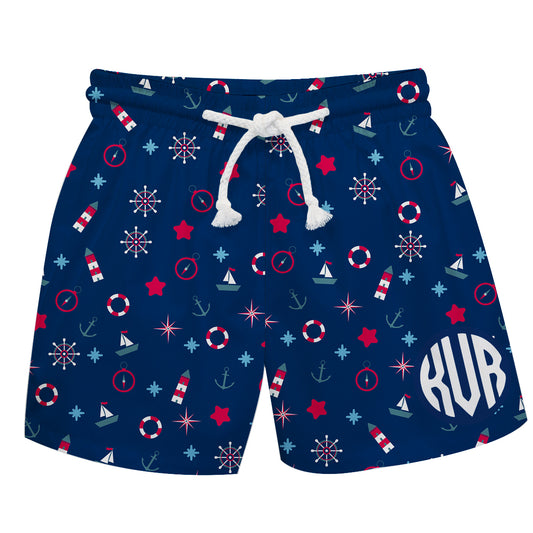 Nautical Print Monogram Navy Swimtrunk - Wimziy&Co.