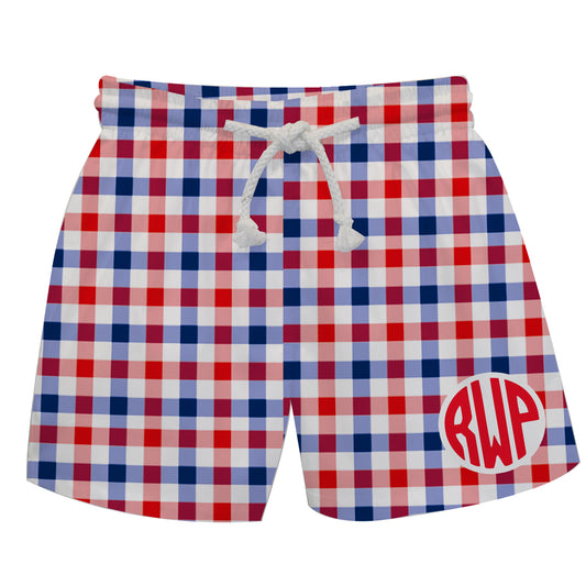 Monogram Red White and Blue Check Swimtrunk - Wimziy&Co.