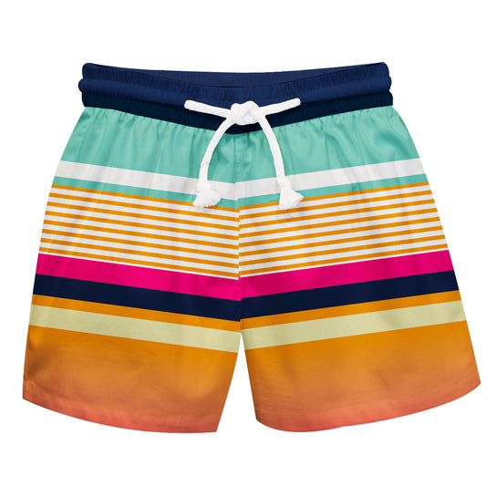 Summer Blue And Orange Stripes Swimtrunk