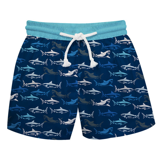 Shark Print Navy and Light Blue Swimtrunk