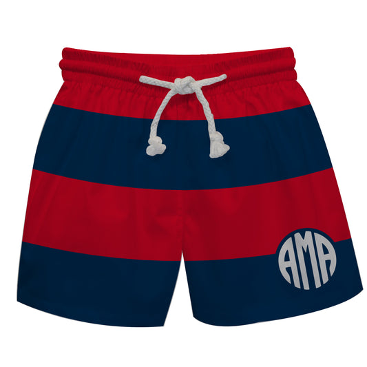 Monogram Red and Navy Stripes Swimtrunk