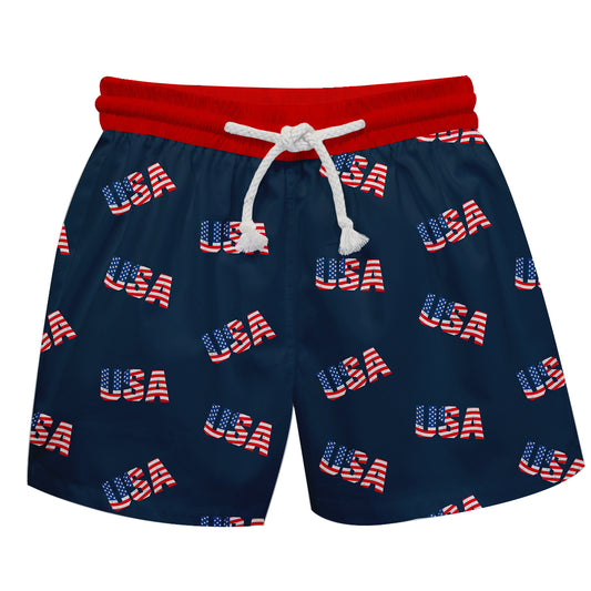 Usa Flag Print Navy And Red Swimtrunk