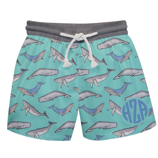 Whales Print Monogram Turquoise Swintrunk - Wimziy&Co.