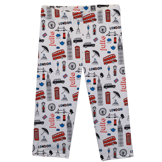 Londona and Name Print White Capri Leggings