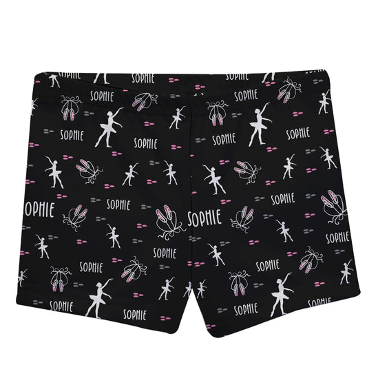 Ballerina and Personalized Name Print Black Shorties