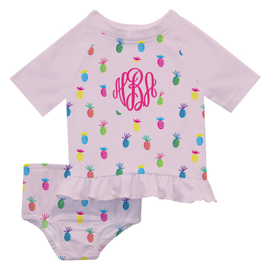 Pineapple Pink Girls 2pc Rash Guard Short Sleeve - Wimziy&Co.