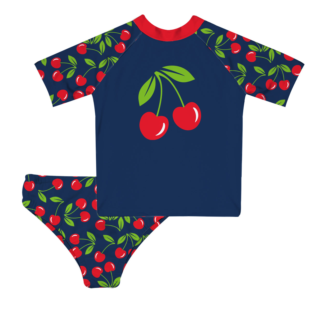 Cherries Print Navy and Red 2pc Short Sleeve Rash Guard