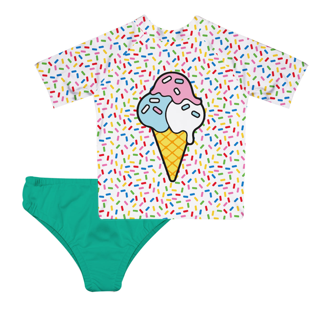 Ice Cream White 2pc Short Sleeve Rash Guard