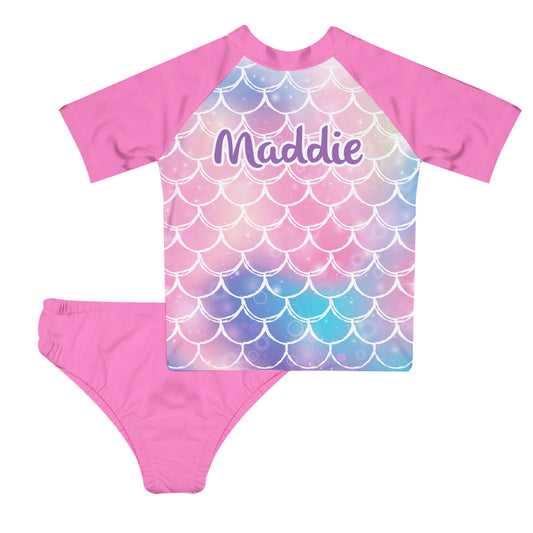 Memaid Name Pink 2pc Short Sleeve Rash Guard - Wimziy&Co.