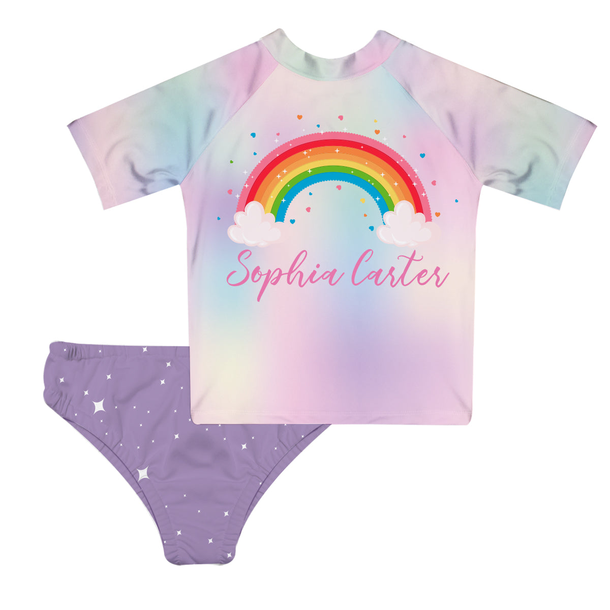 Rainbow Personalized Name and Last Name Colors 2pc Short Sleeve Rash Guard