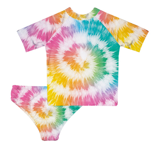 Tie Dye Colors 2pc Short Sleeve Rash Guard
