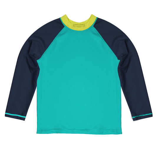 Aqua and Navy Long Sleeve Rash Guard